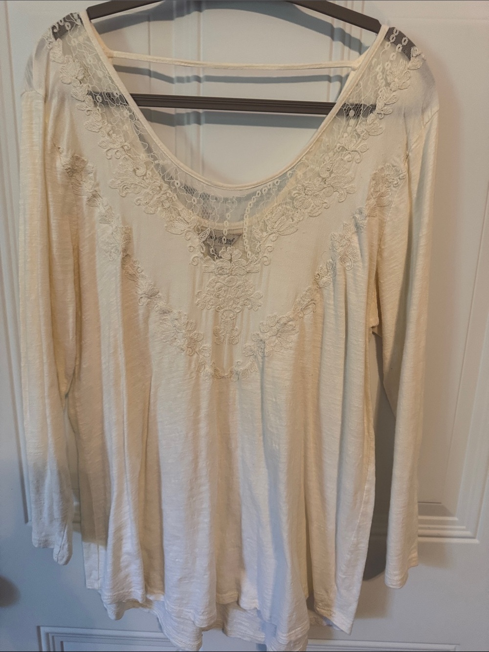Lucky Brand Cream Lace-Detail Long Sleeve Tee